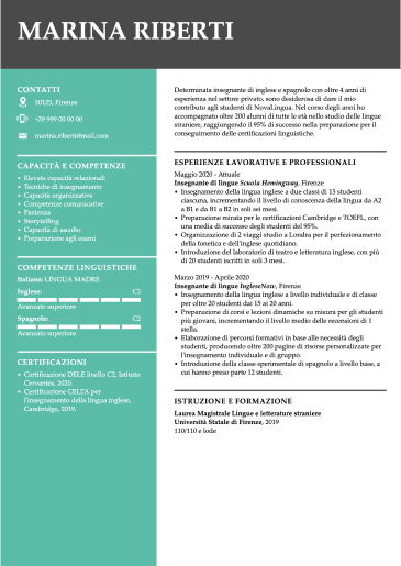 modello curriculum professionale verde