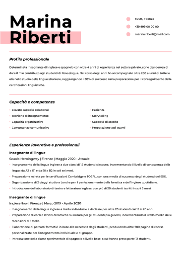 modello curriculum vitae
