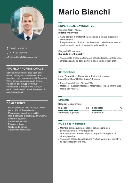 esempio cv studente superiori