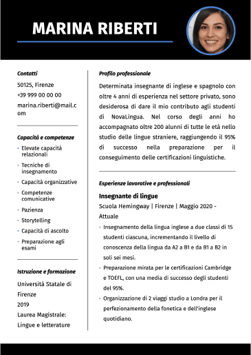 modello cv tradizionale nero e blu