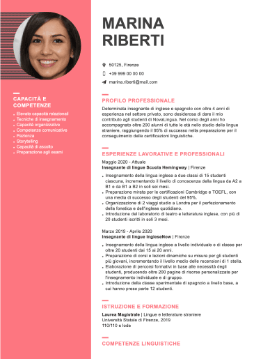 modello curriculum tradizionale rosa corallo