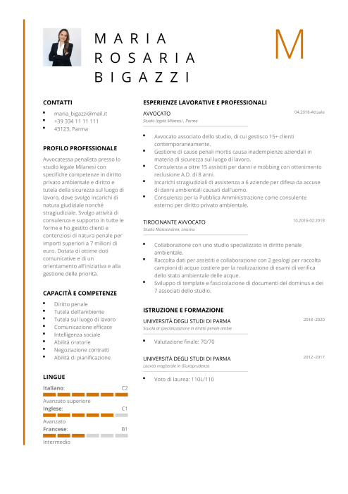 esempio di curriculum avvocato