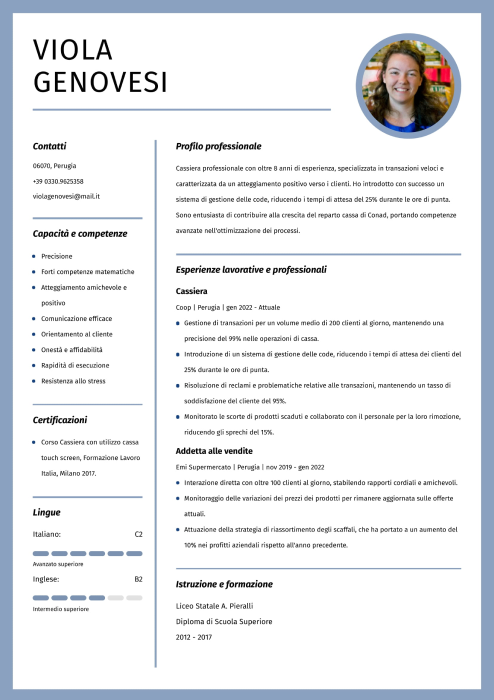 esempio di curriculum vitae cassiera