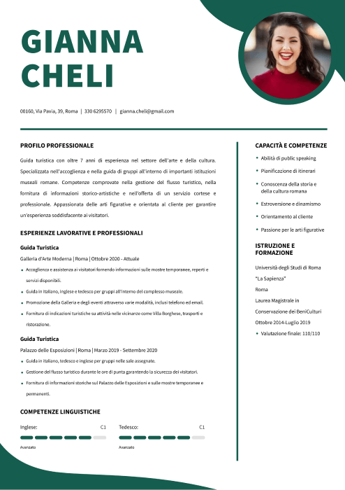 esempio di CV guida turistica	