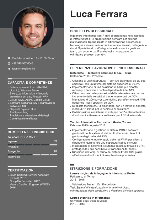 esempio di CV ingegnere