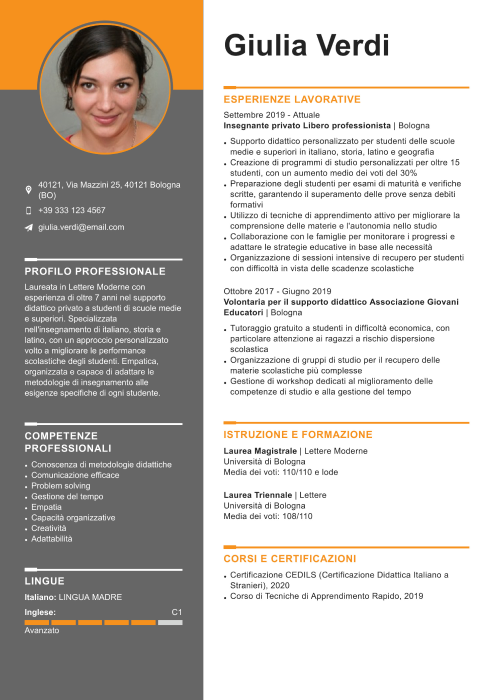 esempio di curriculum insegnante