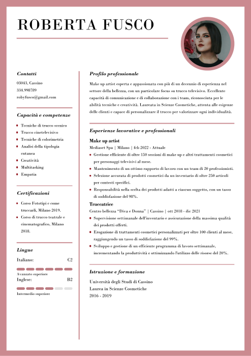 esempio di curriculum vitae make up artist