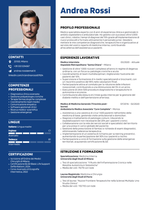 esempio di curriculum vitae medico