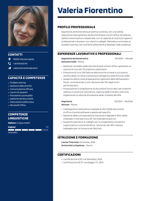 esempio di curriculum vitae segretaria