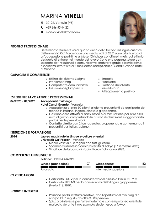 esempio di curriculum vitae studente