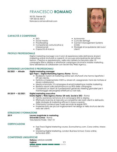 Fac Simile Curriculum Esempi Di CV Ben Fatti Fac Simile Curriculum Esempi Di CV Ben Fatti