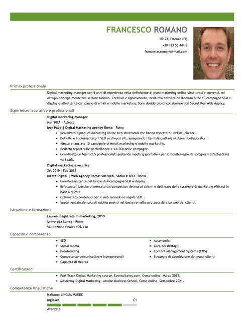 Fac Simile Curriculum Esempi Di CV Ben Fatti Fac Simile Curriculum Esempi Di CV Ben Fatti