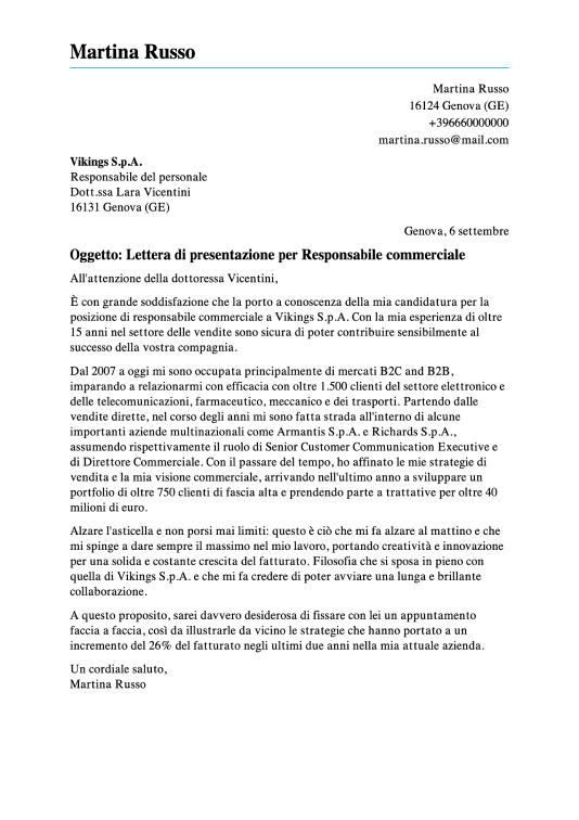 lettera di presentazione tradizionale classica