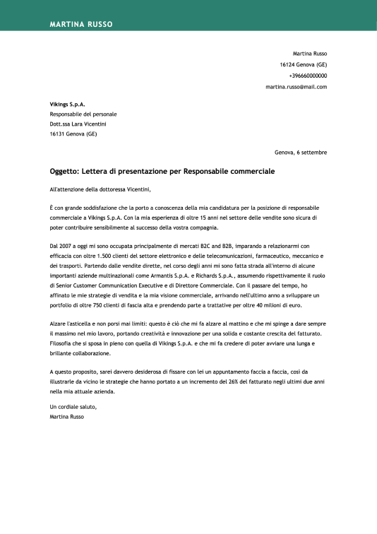 lettera di presentazione tradizionale con elementi blu