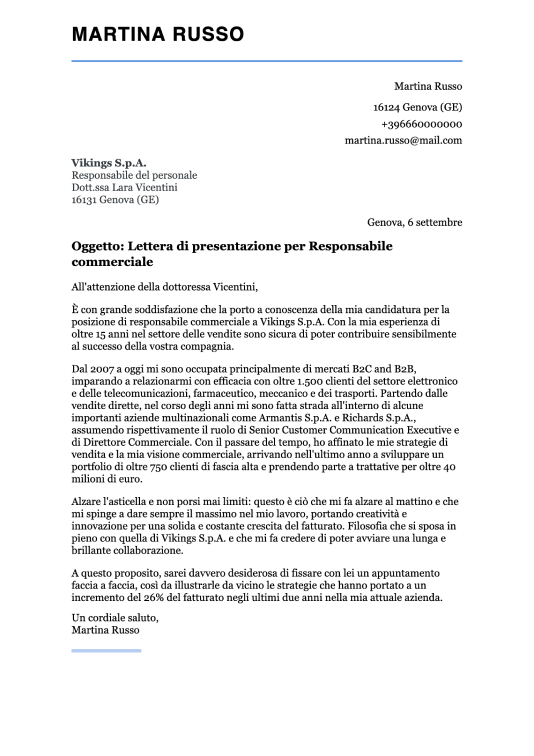 lettera di presentazione tradizionale elegante