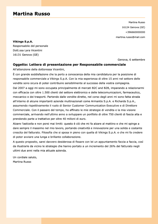 lettera di presentazione creativa con elementi rossi