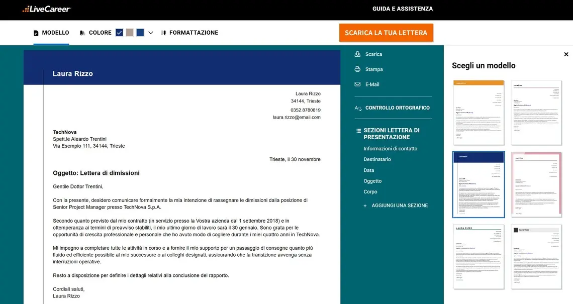 lettera di dimissioni