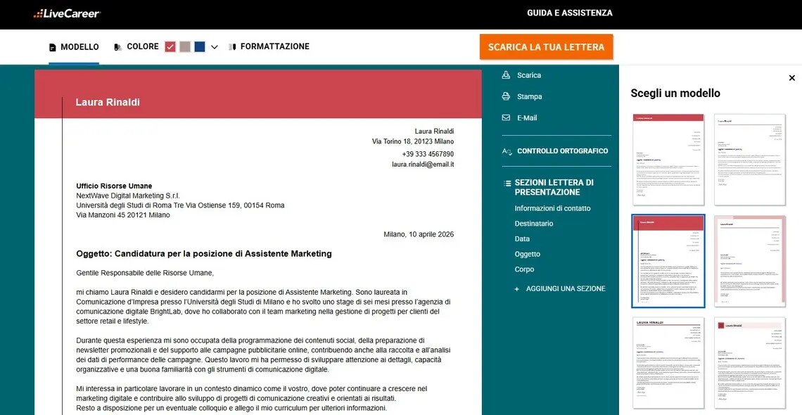 breve lettera di presentazione efficace