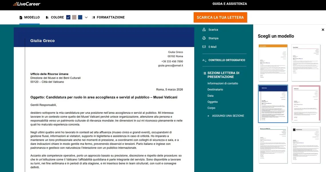 lettera di presentazione per lavorare in vaticano