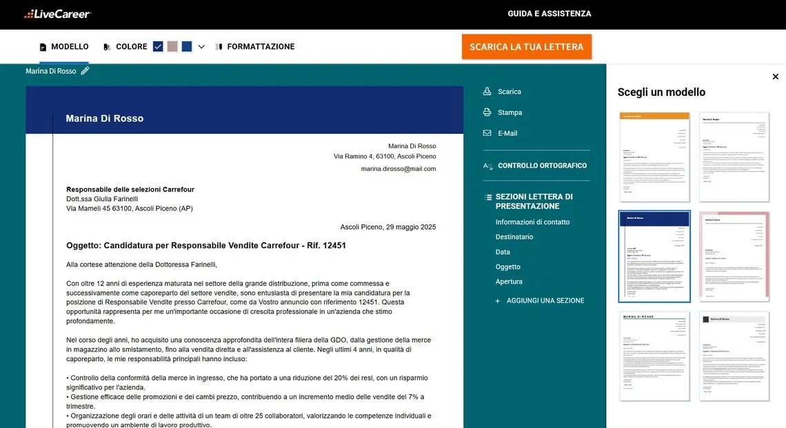 lettera di presentazione supermercato