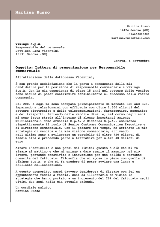 lettera motivazionale moderna semplice