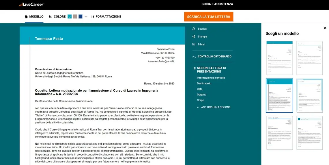 lettera motivazionale università