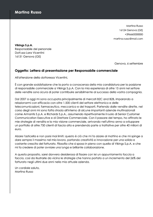 lettera di presentazione professionale azzurra