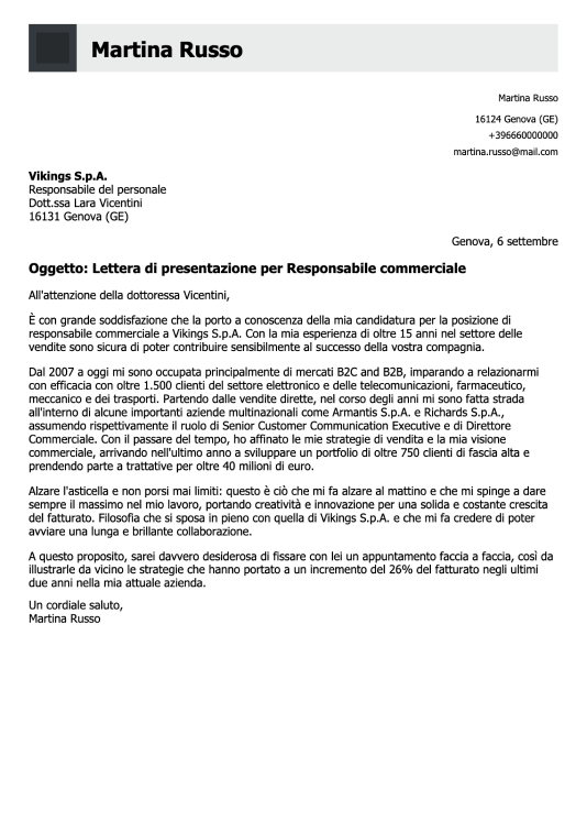 lettera di presentazione professionale bianco nero