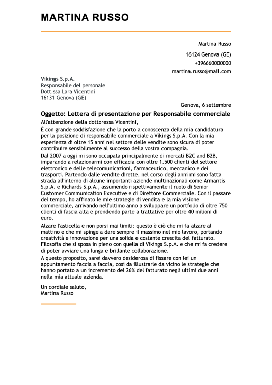 lettera di presentazione professionale con elementi grafici