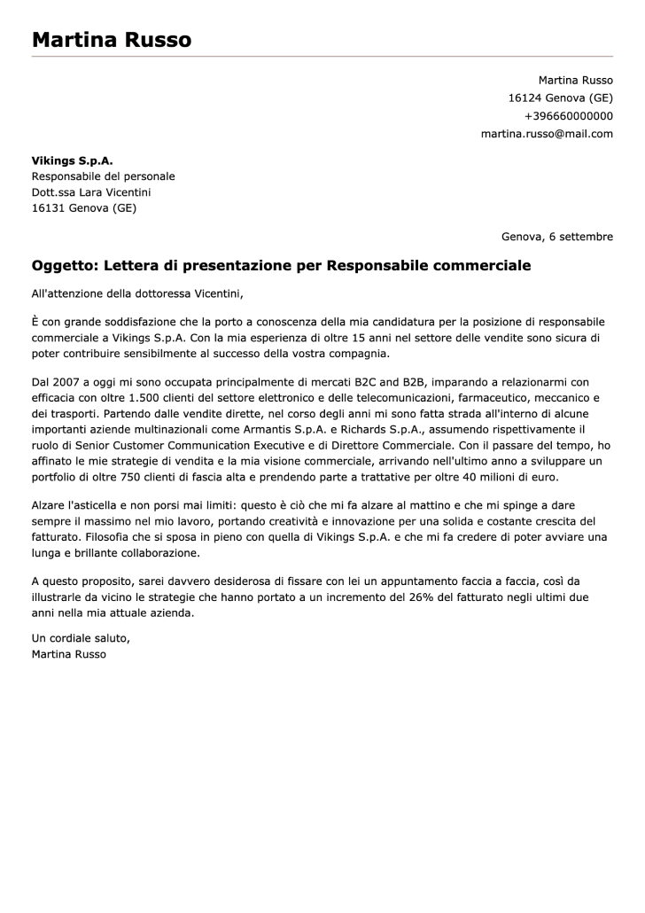 modello lettera di presentazione tradizionale