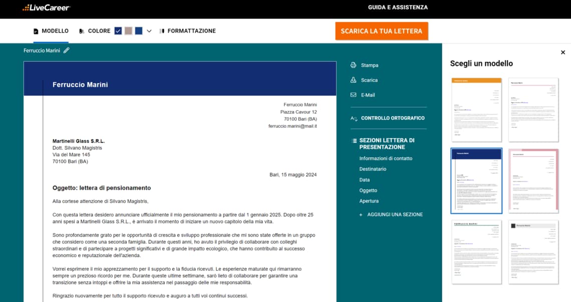 Esempio di lettera di pensionamento