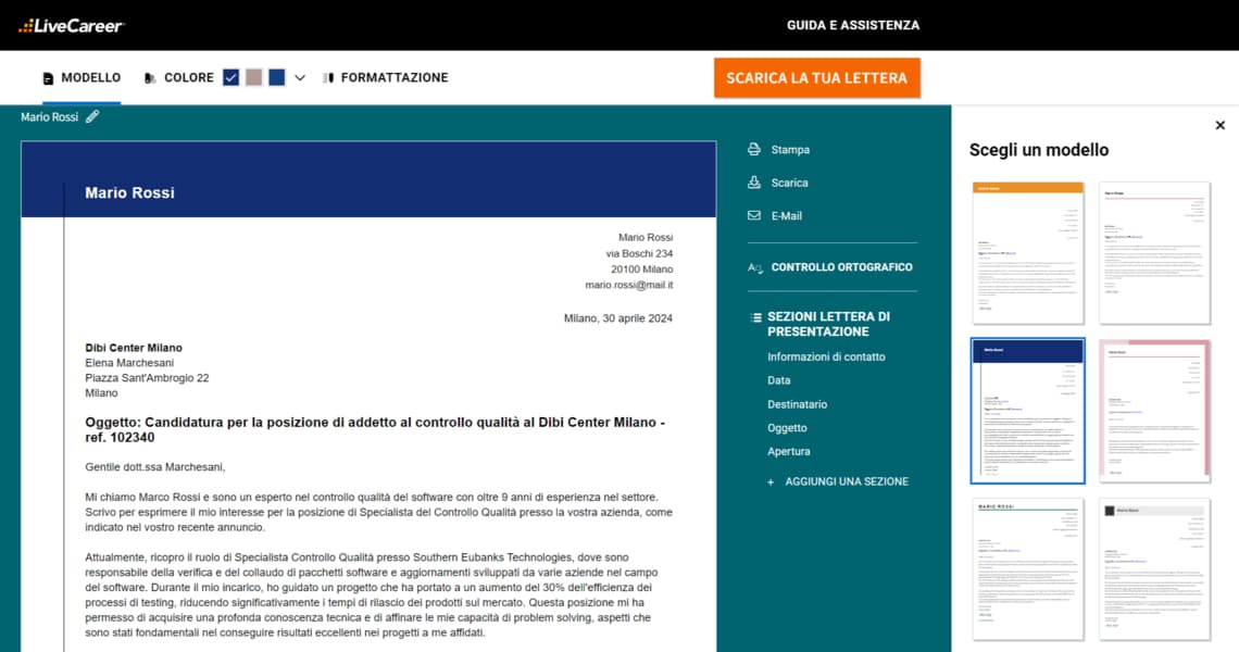 lettera di presentazione online