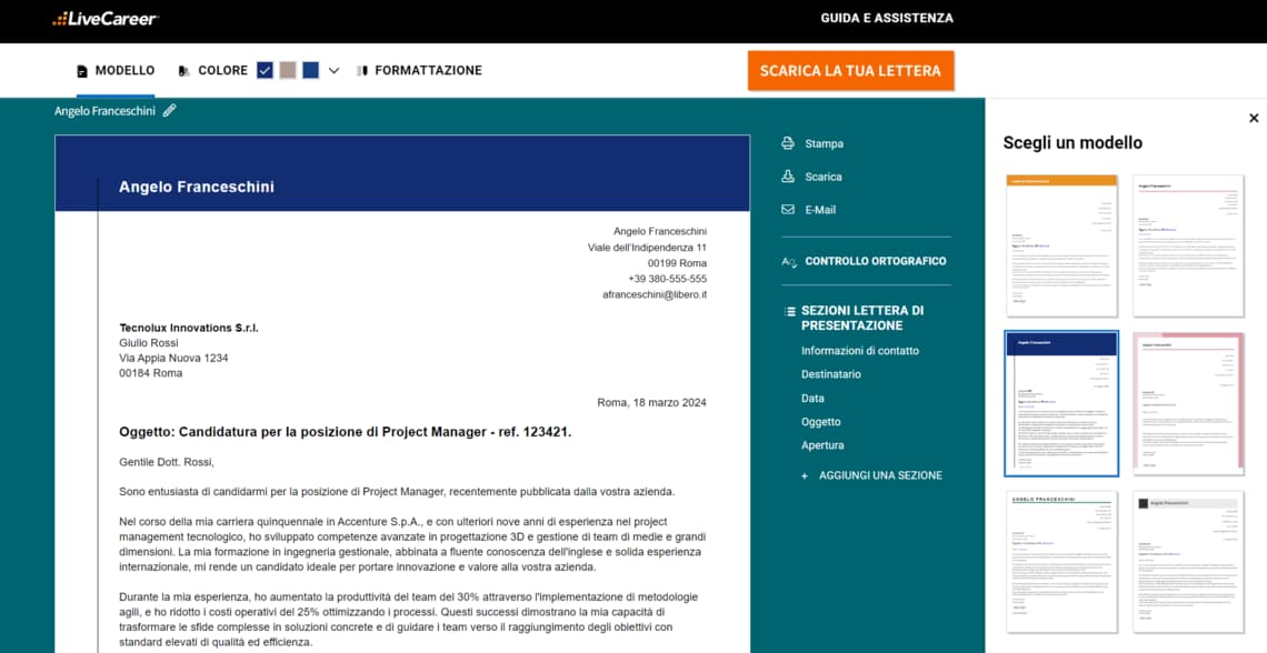 lettera di presentazione project manager