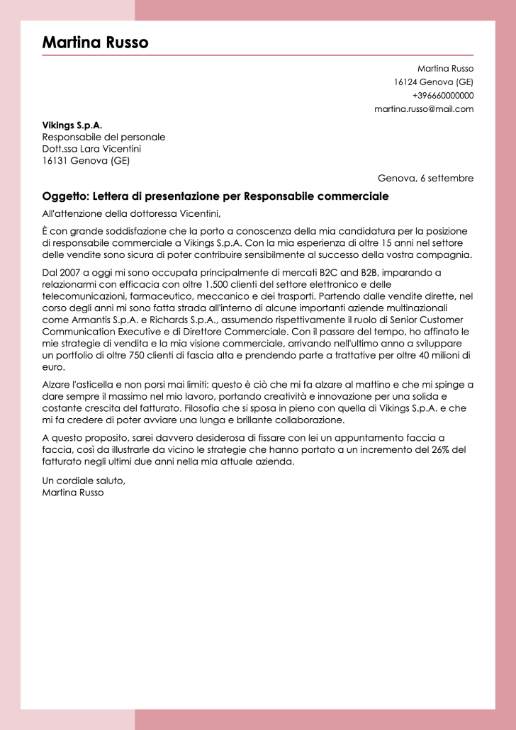 modello di lettera di presentazione creativo
