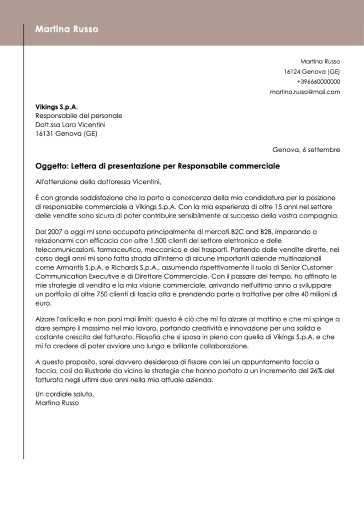 modello di lettera di presentazione moderno