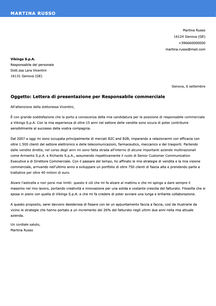 modello di lettera di presentazione professionale