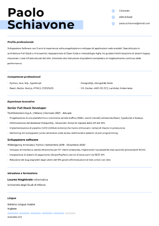modello di curriculum vitae professionale