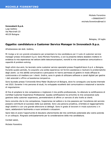 lettera di presentazione online azzurra