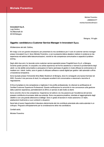 lettera di presentazione online rossa
