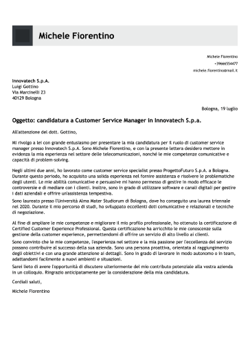 lettera di presentazione online con intestazione