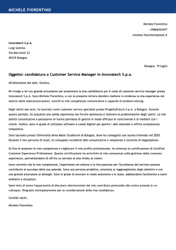 builder lettera di presentazione blu