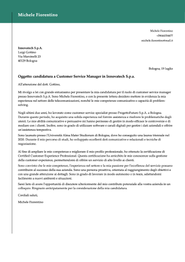 lettera di presentazione online verde