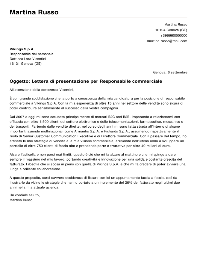 Lettera motivazionale tradizionale