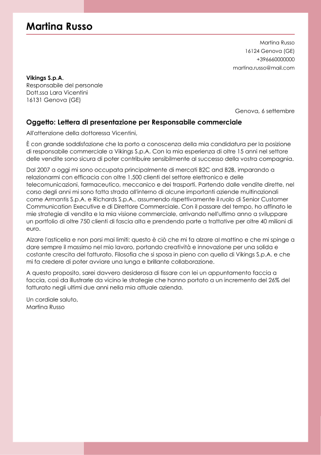 lettera motivazionale creativa