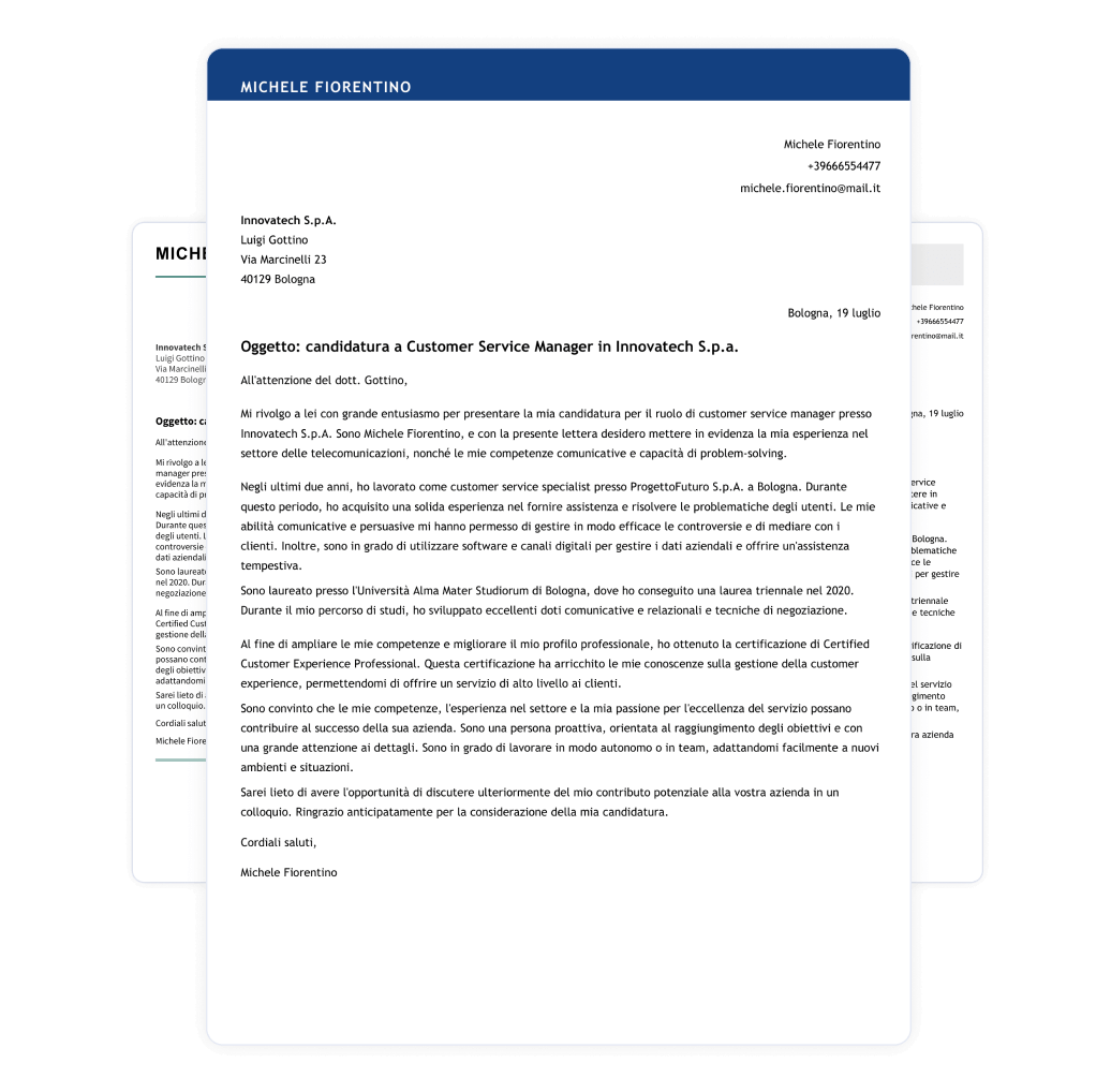 scelta modelli di lettera di presentazione